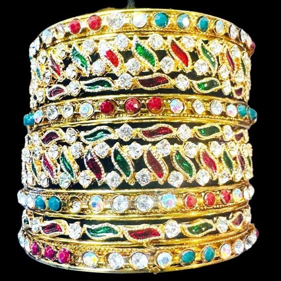 9x BULK LOT SILVER & GOLD TONE RED GREEN XMAS CHRISTMAS COLORFUL BANGLE BRACELET - Picture 1 of 6